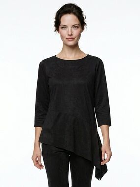 PECK & PECK | NEW! Black Faux Suede Asymmetrical Tunic Top Women’s Size Large
